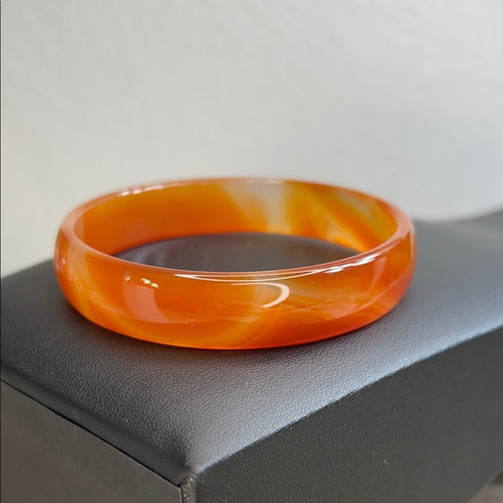 Vibrant Red Orange Agate Bangle Bracelet